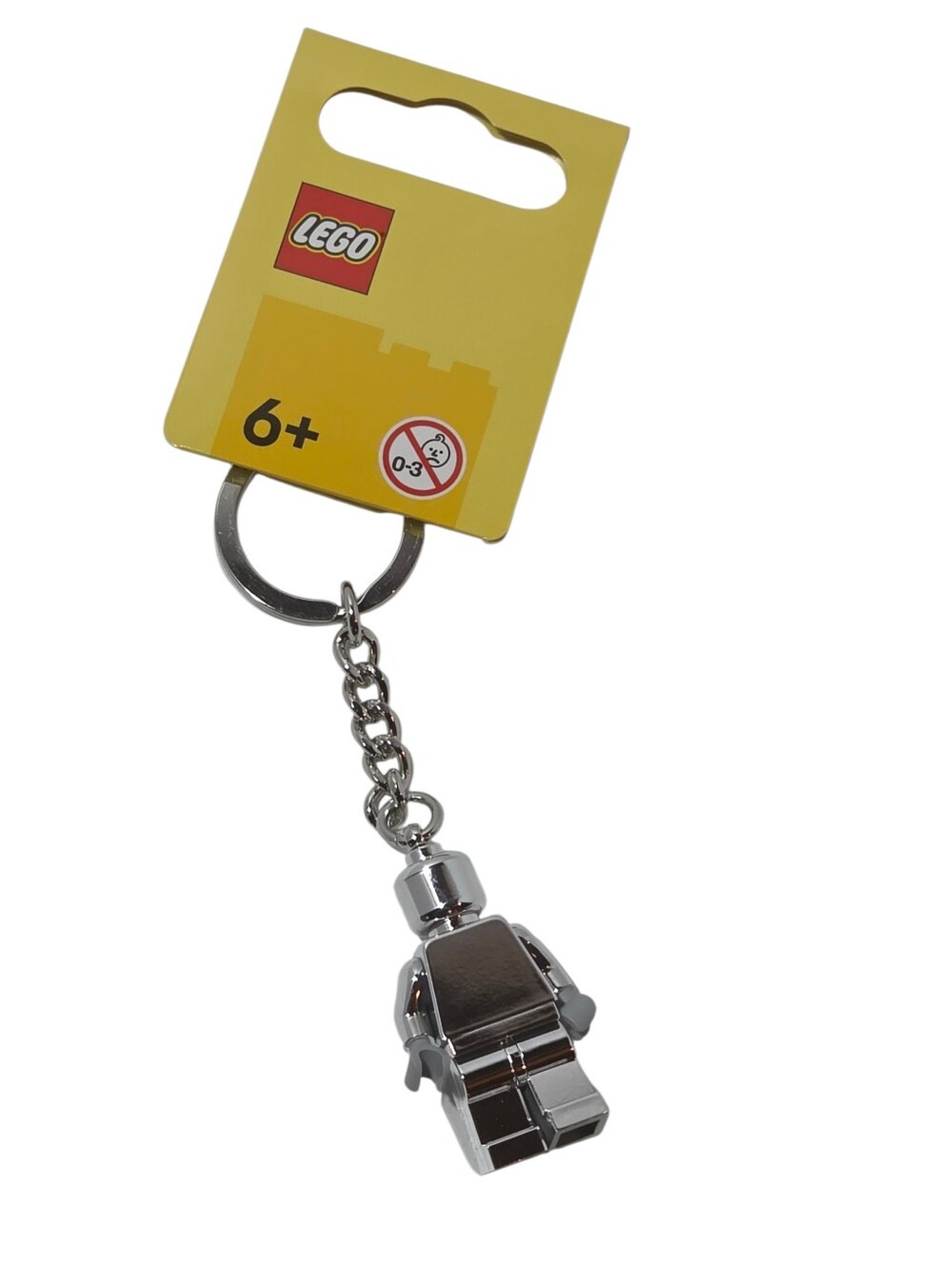 LEGO Silver Chrome Minifigure Keychain with Yellow Tag